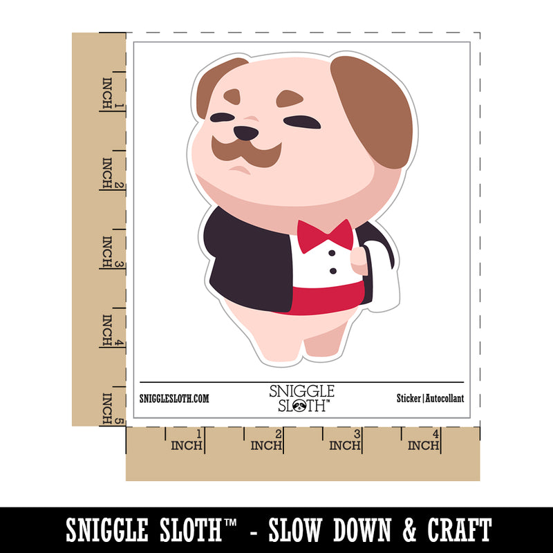 Gentleman Pug with Tuxedo Bowtie Waterproof Vinyl Phone Tablet Laptop Water Bottle Sticker Set - 5 Pack