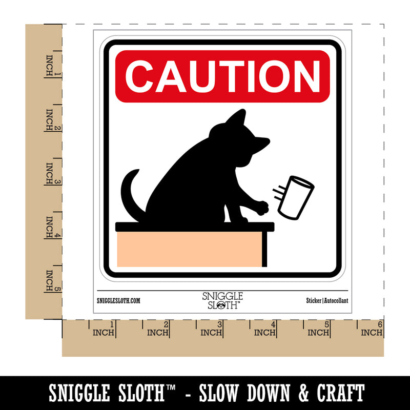 Caution Cat Knocks Things Over Waterproof Vinyl Phone Tablet Laptop Water Bottle Sticker Set - 5 Pack