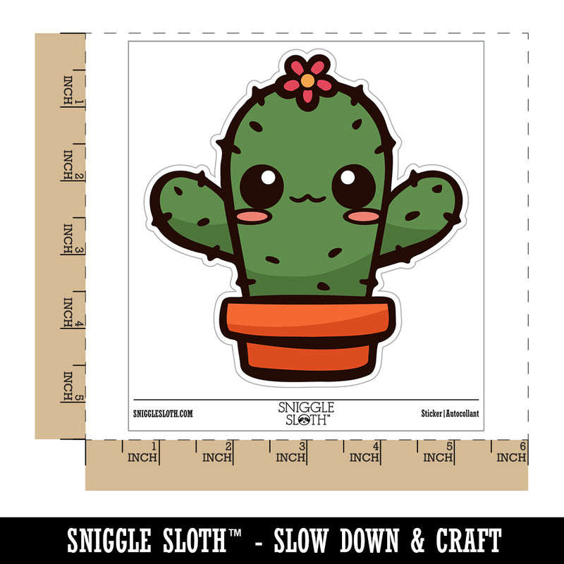 Adorable Kawaii Chibi Cactus in Pot Succulent Waterproof Vinyl Phone Tablet Laptop Water Bottle Sticker Set - 5 Pack