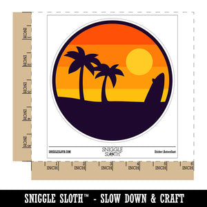 Retro Rainbow Beach Sunset Palm Trees Surfboard Waterproof Vinyl Phone Tablet Laptop Water Bottle Sticker Set - 5 Pack