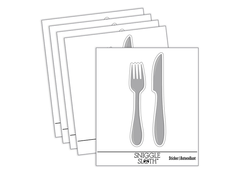 Fork Knife Utensils Eating Sketch Waterproof Vinyl Phone Tablet Laptop Water Bottle Sticker Set - 5 Pack