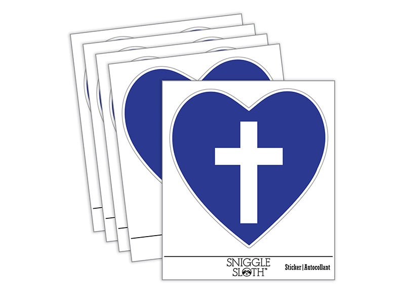 Cross in Heart Christian Waterproof Vinyl Phone Tablet Laptop Water Bottle Sticker Set - 5 Pack