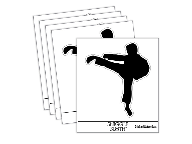 Martial Arts Karate Kick Solid Waterproof Vinyl Phone Tablet Laptop Water Bottle Sticker Set - 5 Pack