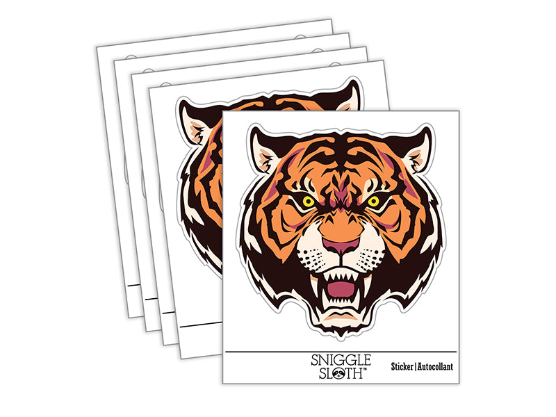 Fierce Tiger Face Waterproof Vinyl Phone Tablet Laptop Water Bottle Sticker Set - 5 Pack