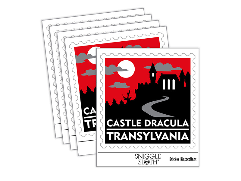 Castle Dracula Transylvania Destination Stamp Waterproof Vinyl Phone Tablet Laptop Water Bottle Sticker Set - 5 Pack