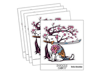 Samurai Cat Under Sakura Cherry Blossom Waterproof Vinyl Phone Tablet Laptop Water Bottle Sticker Set - 5 Pack