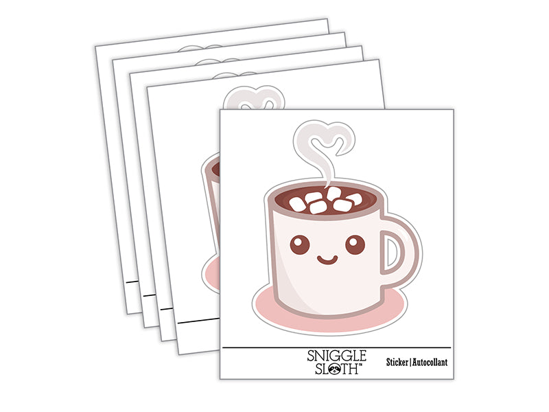 Cute Kawaii Hot Chocolate Waterproof Vinyl Phone Tablet Laptop Water Bottle Sticker Set - 5 Pack