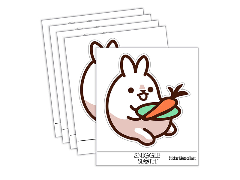 Kawaii Bunny Rabbit Eating a Carrot for Lunch Waterproof Vinyl Phone Tablet Laptop Water Bottle Sticker Set - 5 Pack