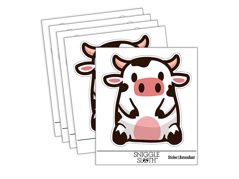 Cute Spotted Cow Sitting Waterproof Vinyl Phone Tablet Laptop Water Bottle Sticker Set - 5 Pack
