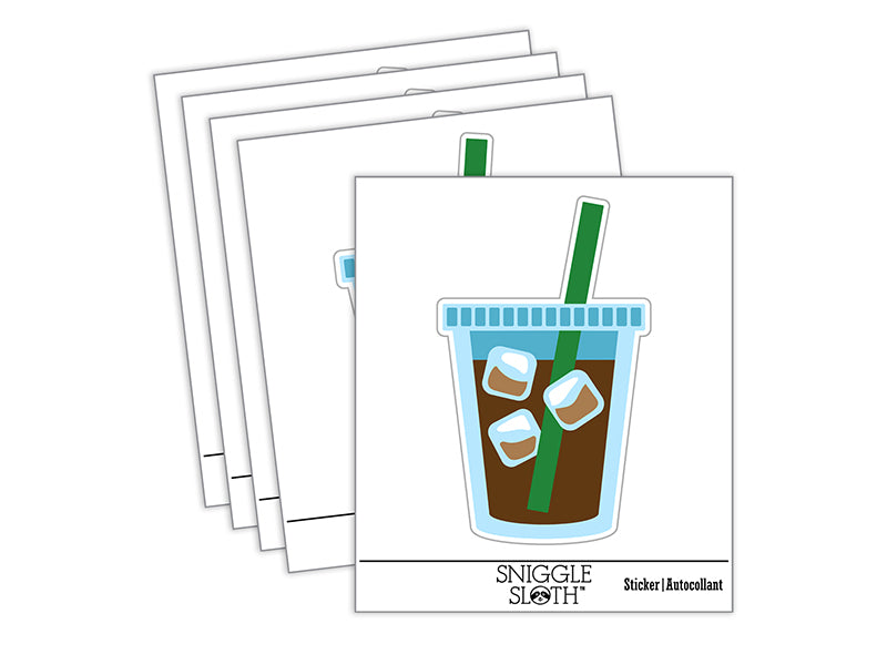 Iced Coffee Drink Waterproof Vinyl Phone Tablet Laptop Water Bottle Sticker Set - 5 Pack