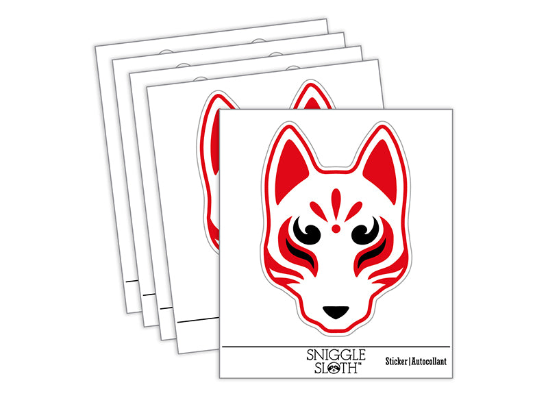 Kitsune Japanese Fox Mask Waterproof Vinyl Phone Tablet Laptop Water Bottle Sticker Set - 5 Pack