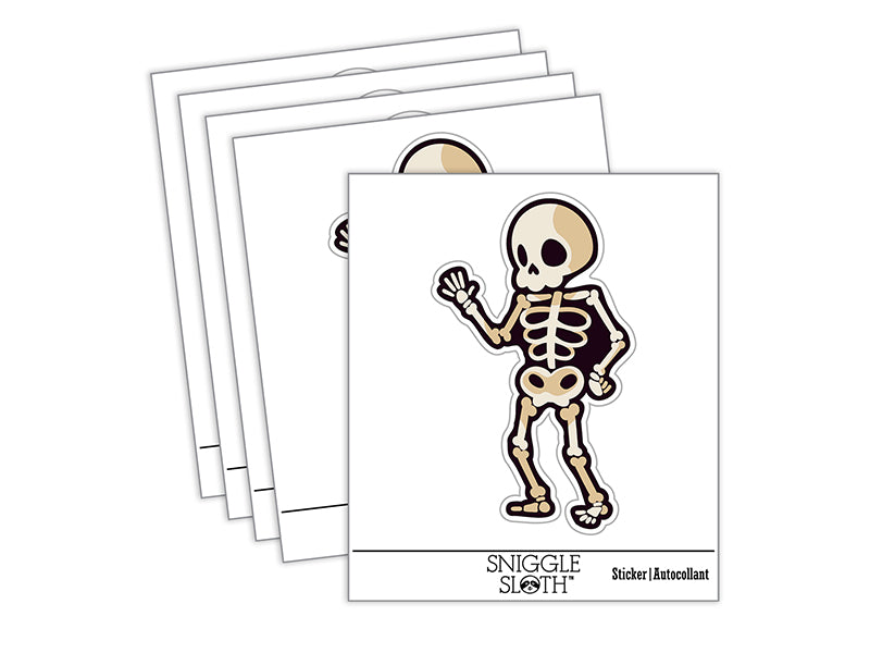 Cute Skeleton Waving Waterproof Vinyl Phone Tablet Laptop Water Bottle Sticker Set - 5 Pack