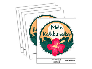 Mele Kalikimaka Hawaiian Merry Christmas Hibiscus Flower Vinyl Phone Tablet Laptop Water Bottle Sticker Set - 5 Pack