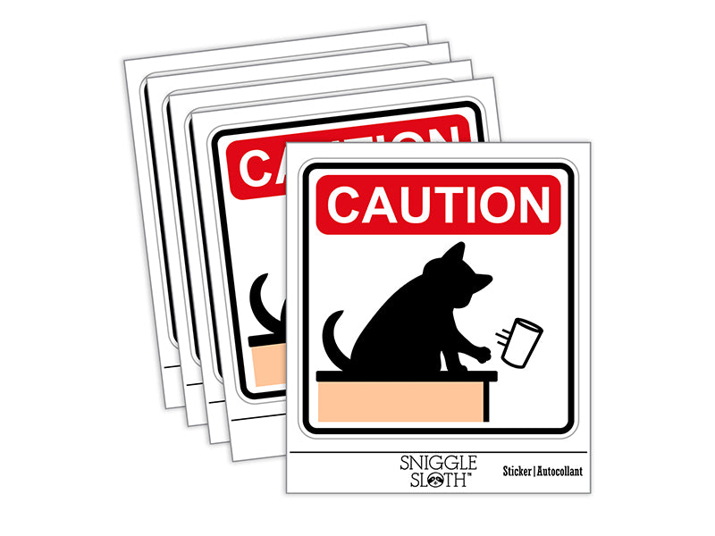 Caution Cat Knocks Things Over Waterproof Vinyl Phone Tablet Laptop Water Bottle Sticker Set - 5 Pack