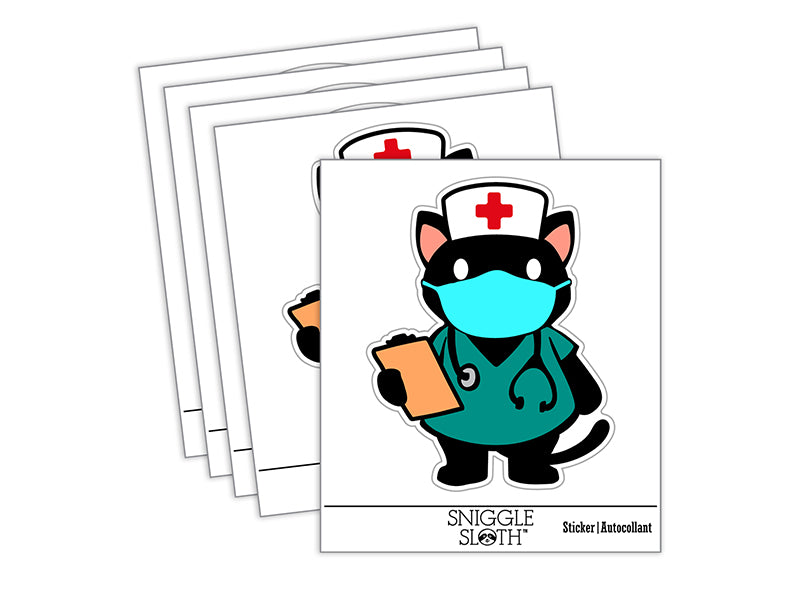 Serious Nurse Doctor Cat with Stethoscope Waterproof Vinyl Phone Tablet Laptop Water Bottle Sticker Set - 5 Pack
