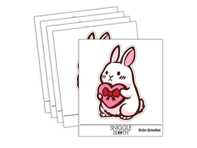 Cute Bunny Rabbit with Valentine's Day Heart Waterproof Vinyl Phone Tablet Laptop Water Bottle Sticker Set - 5 Pack