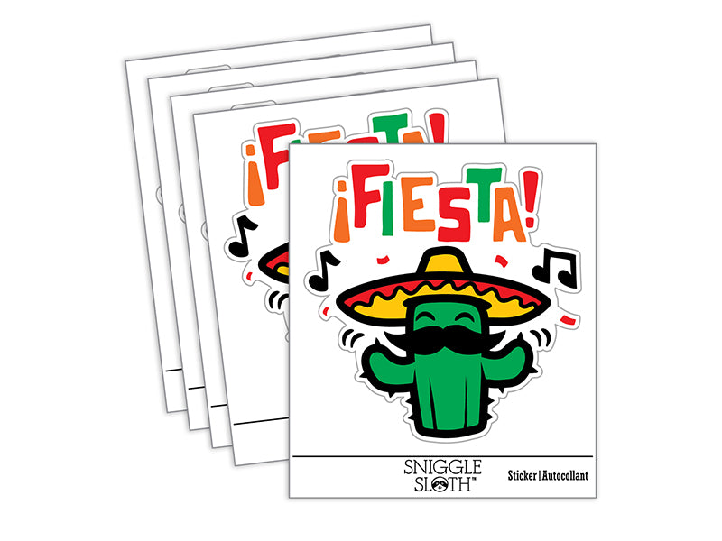 Fiesta Party Cactus with Sombrero Waterproof Vinyl Phone Tablet Laptop Water Bottle Sticker Set - 5 Pack