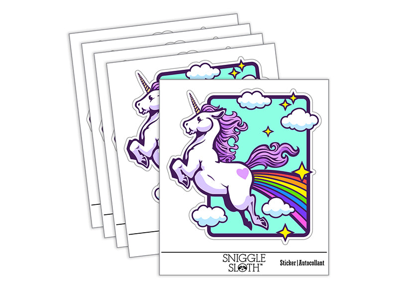 Magical Unicorn Pooping Rainbow and Stars Waterproof Vinyl Phone Tablet Laptop Water Bottle Sticker Set - 5 Pack