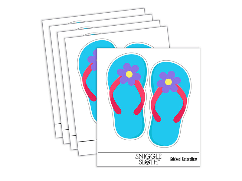 Cute Floral Flip Flop Sandals Waterproof Vinyl Phone Tablet Laptop Water Bottle Sticker Set - 5 Pack