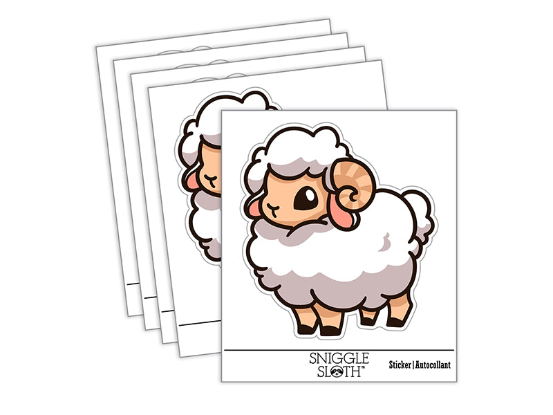 Fluffy Ram Cute Waterproof Vinyl Phone Tablet Laptop Water Bottle Sticker Set - 5 Pack