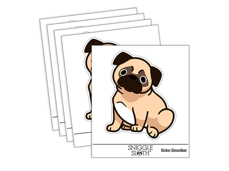 Pug Sitting Dog Waterproof Vinyl Phone Tablet Laptop Water Bottle Sticker Set - 5 Pack
