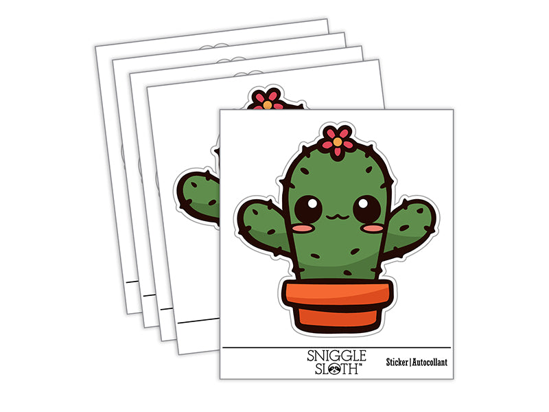 Adorable Kawaii Chibi Cactus in Pot Succulent Waterproof Vinyl Phone Tablet Laptop Water Bottle Sticker Set - 5 Pack