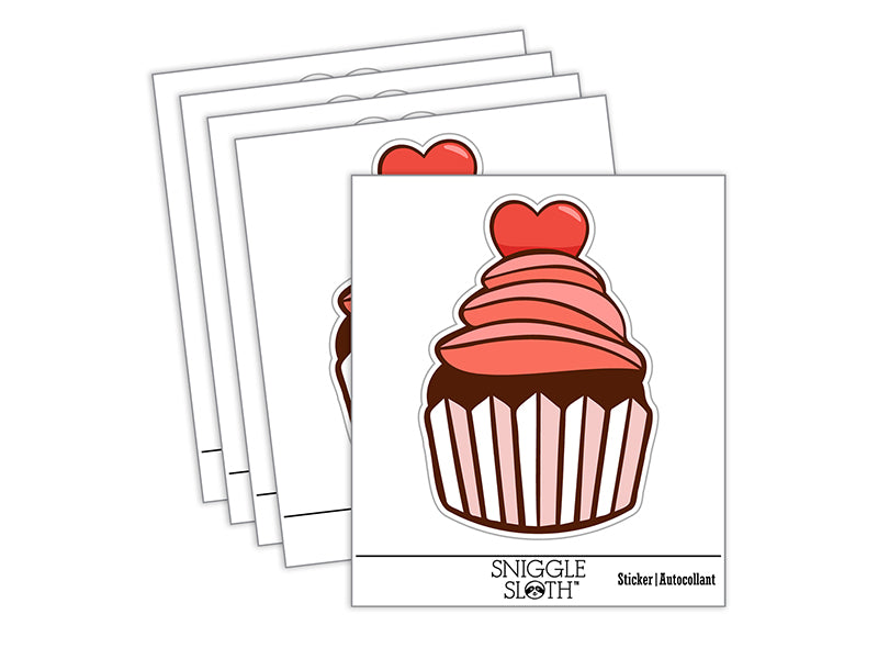 Deliciously Sweet Chocolate Cupcake with Heart Waterproof Vinyl Phone Tablet Laptop Water Bottle Sticker Set - 5 Pack