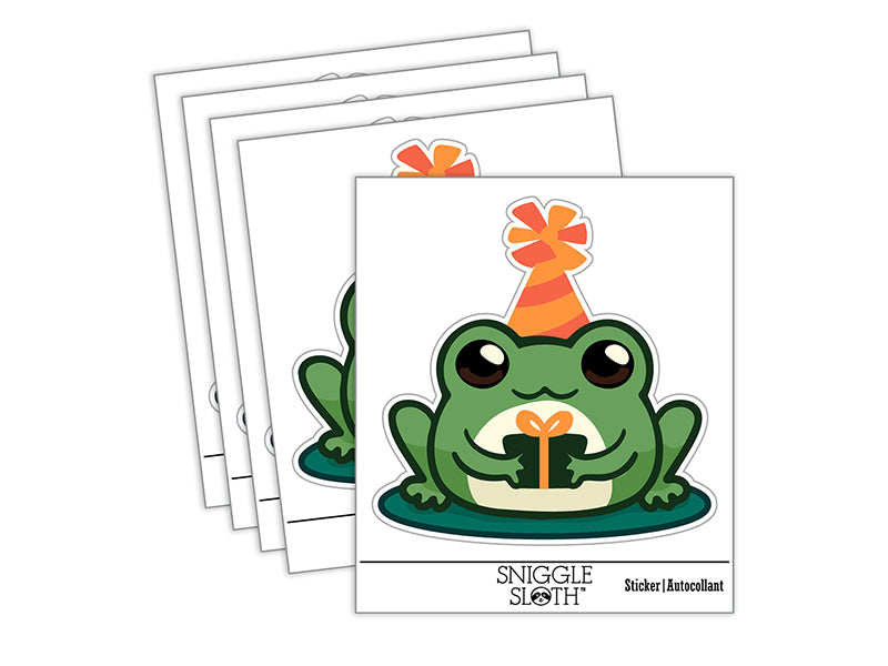 Kawaii Chibi Birthday Frog Toad Holding Gift Waterproof Vinyl Phone Tablet Laptop Water Bottle Sticker Set - 5 Pack