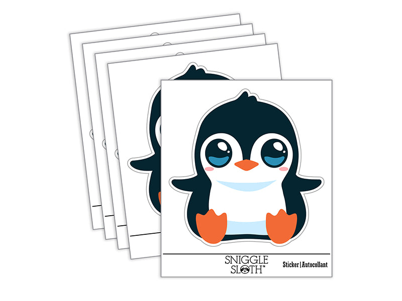 Precious Kawaii Chibi Baby Penguin Sitting Waterproof Vinyl Phone Tablet Laptop Water Bottle Sticker Set - 5 Pack