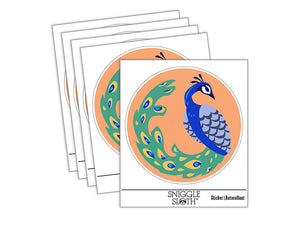 Elegant Sitting Peacock Waterproof Vinyl Phone Tablet Laptop Water Bottle Sticker Set - 5 Pack