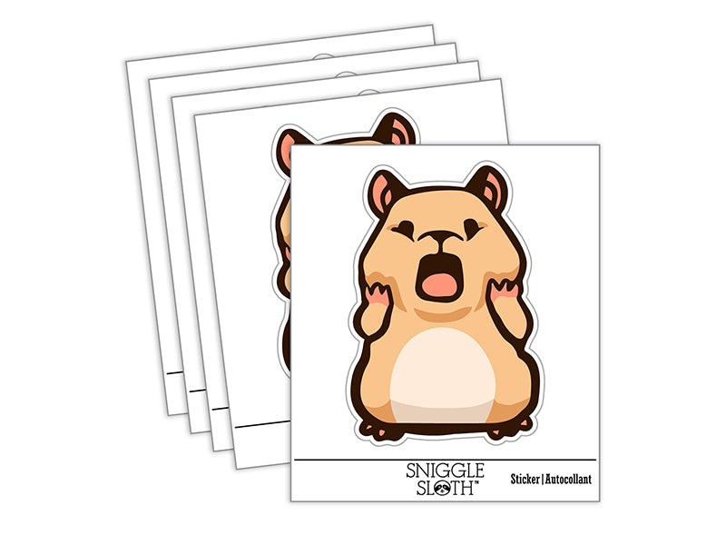 Shocked Scared Cute Hamster Rodent Gasp Waterproof Vinyl Phone Tablet Laptop Water Bottle Sticker Set - 5 Pack