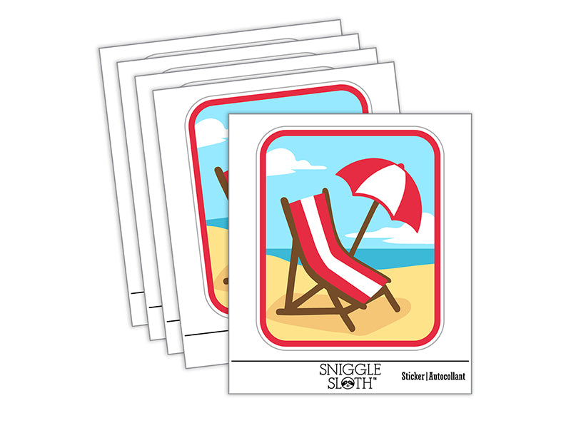 Beach Lounge Chair and Umbrella Waterproof Vinyl Phone Tablet Laptop Water Bottle Sticker Set - 5 Pack