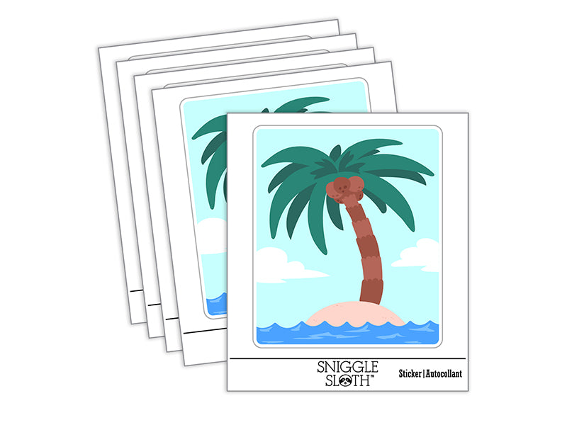 Palm Tree on Tropical Island Waterproof Vinyl Phone Tablet Laptop Water Bottle Sticker Set - 5 Pack