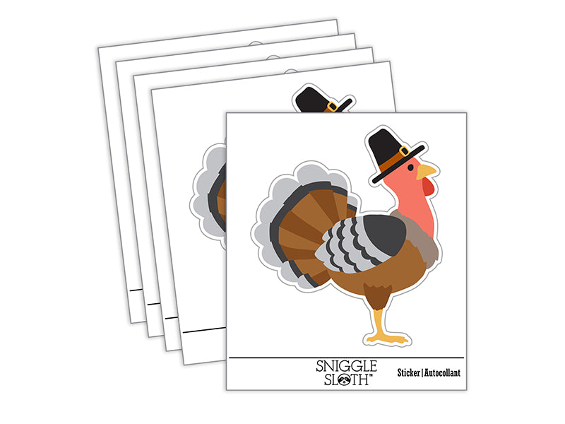 Cartoon Thanksgiving Turkey with Pilgrim Hat Waterproof Vinyl Phone Tablet Laptop Water Bottle Sticker Set - 5 Pack