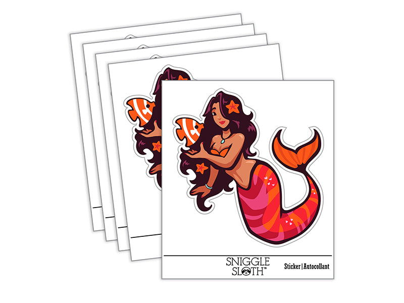 Elegant Mermaid Maiden with Butterfly Fish Waterproof Vinyl Phone Tablet Laptop Water Bottle Sticker Set - 5 Pack