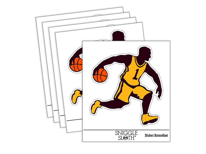 Basketball Player Dribbling Ball Running Waterproof Vinyl Phone Tablet Laptop Water Bottle Sticker Set - 5 Pack