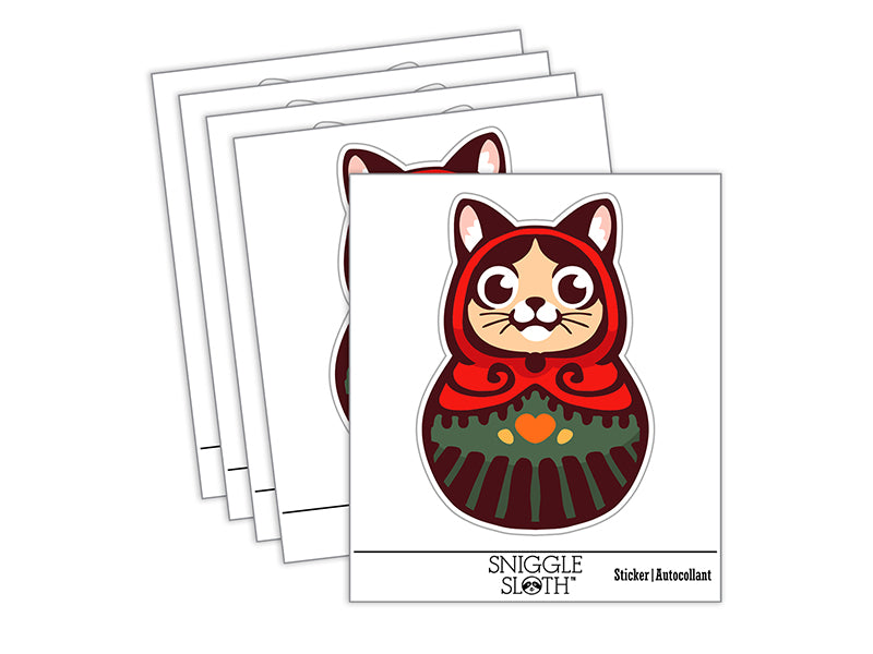 Cat Russian Nesting Doll Matroyshka Babushka Waterproof Vinyl Phone Tablet Laptop Water Bottle Sticker Set - 5 Pack