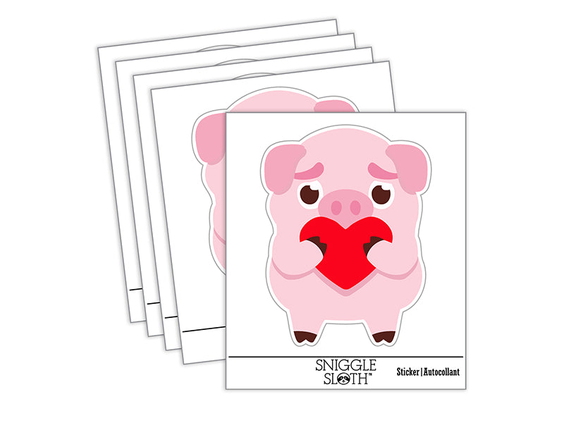 Cautious Pig with Heart in Hands Waterproof Vinyl Phone Tablet Laptop Water Bottle Sticker Set - 5 Pack