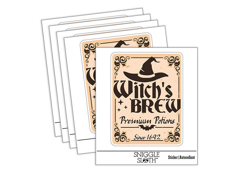 Witch's Brew Potions Label With Bat Halloween Waterproof Vinyl Phone Tablet Laptop Water Bottle Sticker Set - 5 Pack