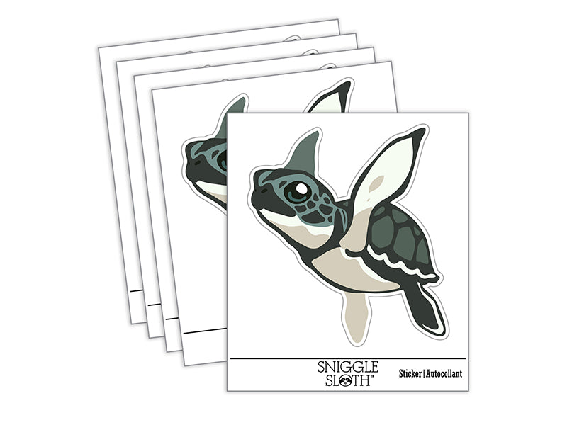 Baby Green Sea Turtle Swimming In Ocean Waterproof Vinyl Phone Tablet Laptop Water Bottle Sticker Set - 5 Pack