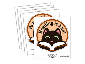 Reading is Fun Cat with Book Teacher Student Waterproof Vinyl Phone Tablet Laptop Water Bottle Sticker Set - 5 Pack