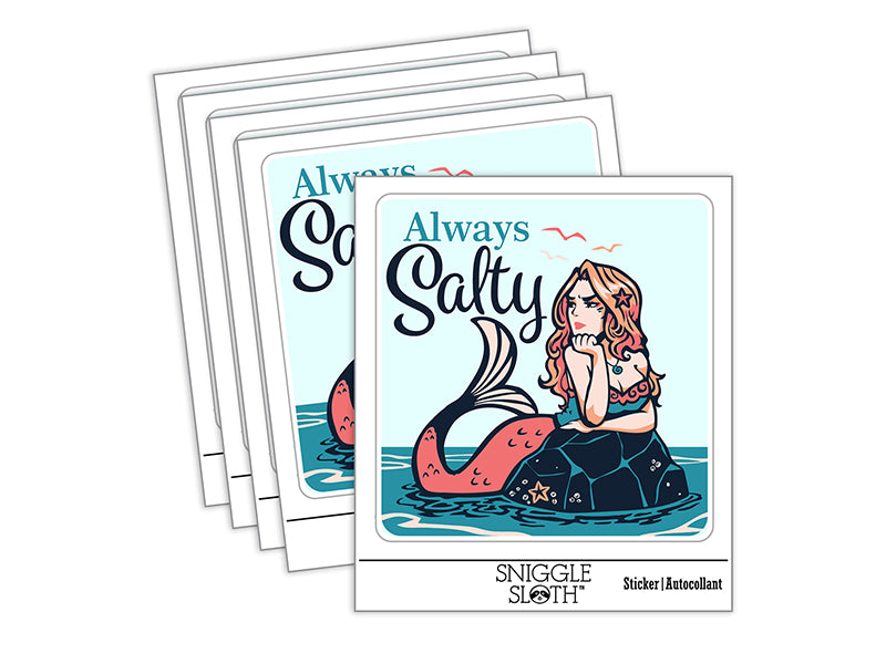 Always Salty Grumpy Beautiful Mermaid Waterproof Vinyl Phone Tablet Laptop Water Bottle Sticker Set - 5 Pack