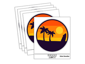 Retro Rainbow Beach Sunset Palm Trees Surfboard Waterproof Vinyl Phone Tablet Laptop Water Bottle Sticker Set - 5 Pack