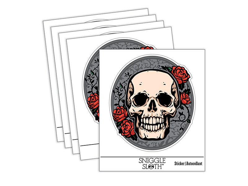 Skull and Roses Flowers Bones Waterproof Vinyl Phone Tablet Laptop Water Bottle Sticker Set - 5 Pack