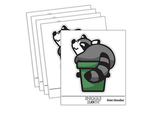 Fat Raccoon Sitting in Trash Can Waterproof Vinyl Phone Tablet Laptop Water Bottle Sticker Set - 5 Pack