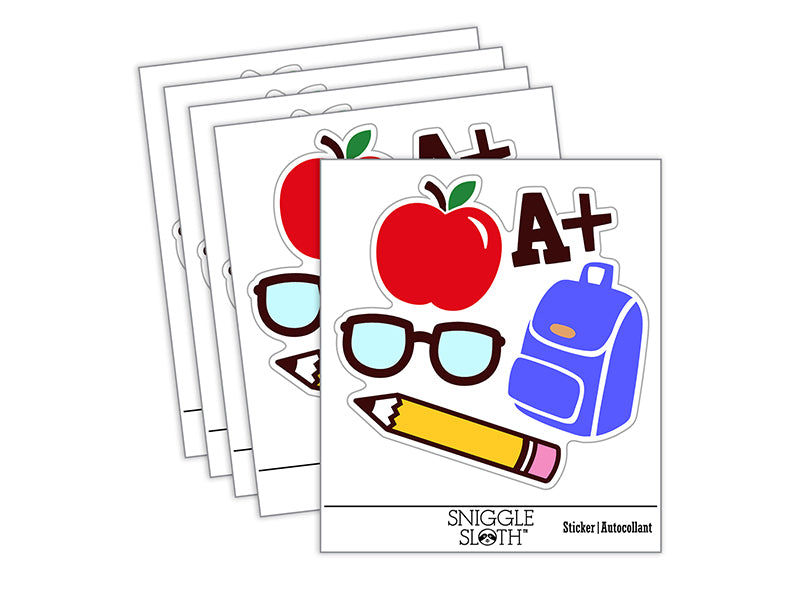 School Backpack Pencils Glasses Apple Waterproof Vinyl Phone Tablet Laptop Water Bottle Sticker Set - 5 Pack