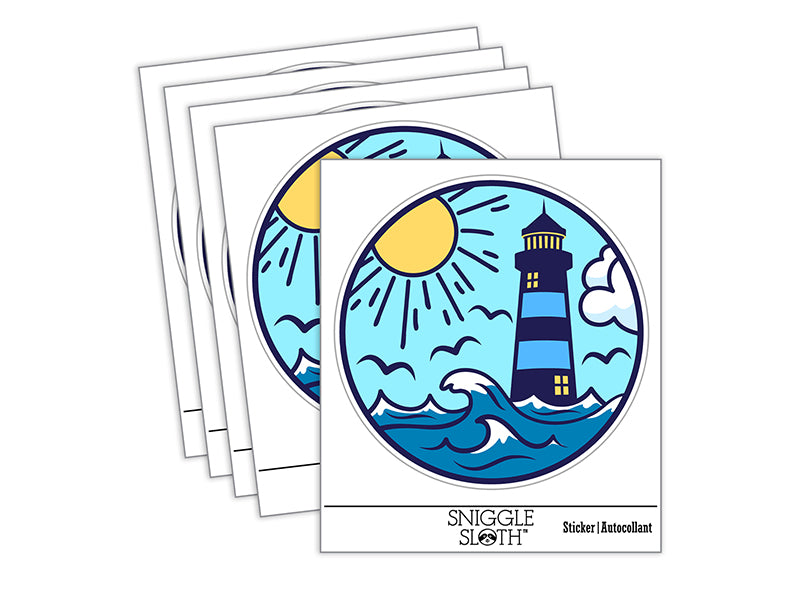 Lighthouse Sea Ocean Waves Waterproof Vinyl Phone Tablet Laptop Water Bottle Sticker Set - 5 Pack