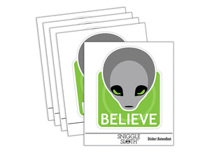 Believe Gray Alien Head Waterproof Vinyl Phone Tablet Laptop Water Bottle Sticker Set - 5 Pack