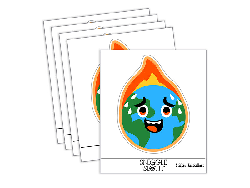 Burning Worried Earth Global Warming Waterproof Vinyl Phone Tablet Laptop Water Bottle Sticker Set - 5 Pack