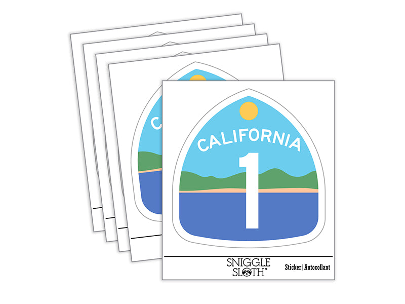 California Highway One Pacific Coast Scenery Sign Waterproof Vinyl Phone Tablet Laptop Water Bottle Sticker Set - 5 Pack